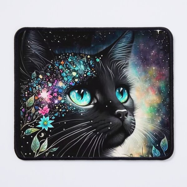 Item preview, Cosmic Black Cat Fantasy Galaxy & Floral designed and sold by INKRebelGraphic.