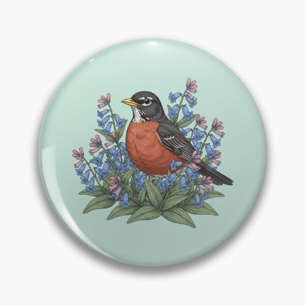 Item preview, American Robin Among Pink and Purple Spring Flowers Bird Art designed and sold by BirdsnStuff.