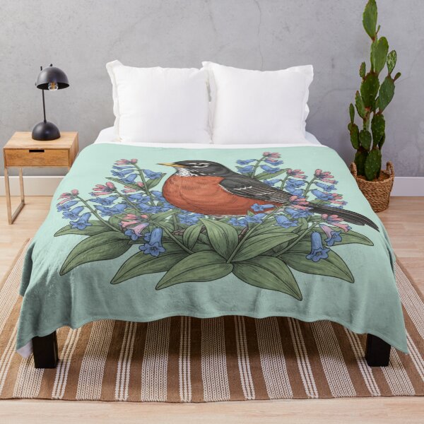 Item preview, American Robin Among Pink and Purple Spring Flowers Bird Art designed and sold by BirdsnStuff.