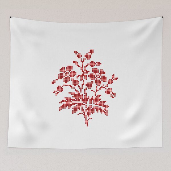 Item preview, Red Retro Pixel Art Cross Stitch Floral Bouquet  designed and sold by soupmakes.