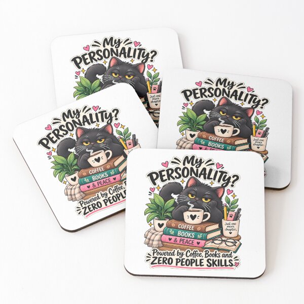 Item preview, My Personality Powered by Coffee Books and Zero People Skills Funny Black Cat Book Lover Design designed and sold by CreativeLook25.