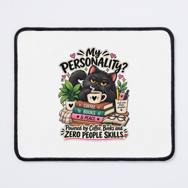 Item preview, My Personality Powered by Coffee Books and Zero People Skills Funny Black Cat Book Lover Design designed and sold by CreativeLook25.