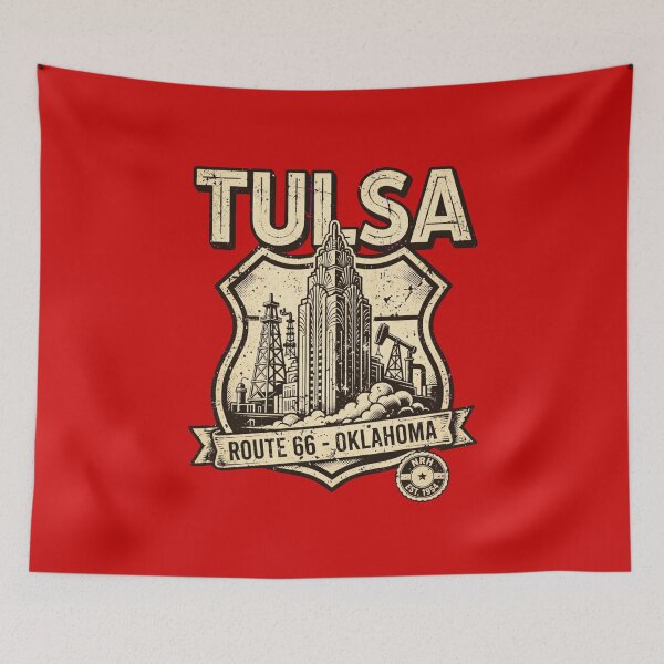 Item preview, Tulsa Oklahoma Route 66 Art Deco Badge designed and sold by Normandy Road Heritage™ - Vintage Garage Art.