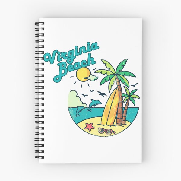 Item preview, Virginia Beach Retro Surf Badge Dolphins Palm Trees Sunset Print designed and sold by DonnaRaine.