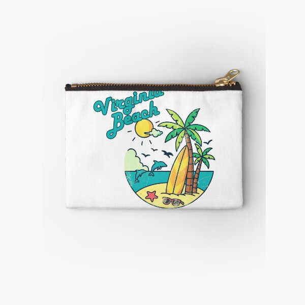 Item preview, Virginia Beach Retro Surf Badge Dolphins Palm Trees Sunset Print designed and sold by DonnaRaine.
