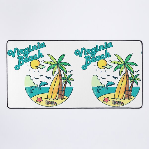 Item preview, Virginia Beach Retro Surf Badge Dolphins Palm Trees Sunset Print designed and sold by DonnaRaine.