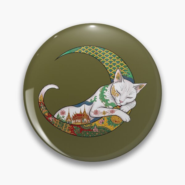 Item preview, Oriental Moon Cat - Thai Temple & Japanese Wave Colorful Tattoo Art designed and sold by PrettyCrypt.