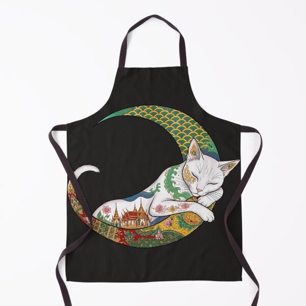 Item preview, Oriental Moon Cat - Thai Temple & Japanese Wave Colorful Tattoo Art designed and sold by PrettyCrypt.