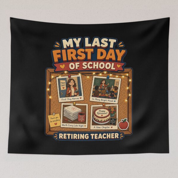Item preview, My Last First Day of School Retiring Teacher Memory Board Cartoon Art Teacher Retirement Gift for Teachers designed and sold by Nightarel.