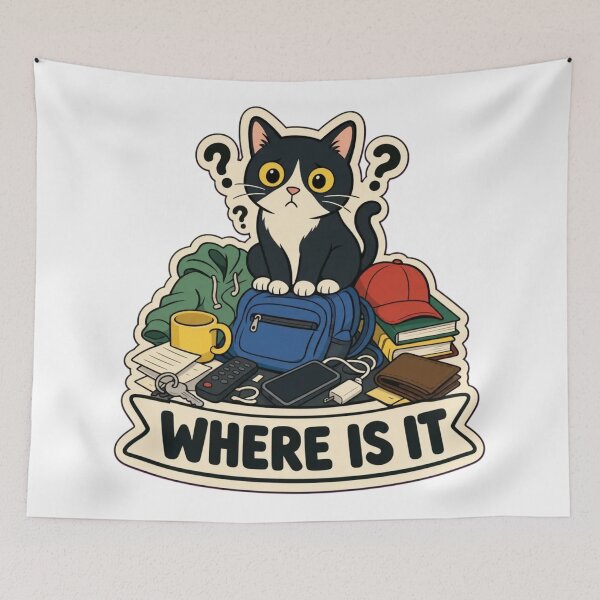 Item preview, Object Permanence Cat | Funny ADHD Neurodivergent Humour Doodle designed and sold by StickyGuys.