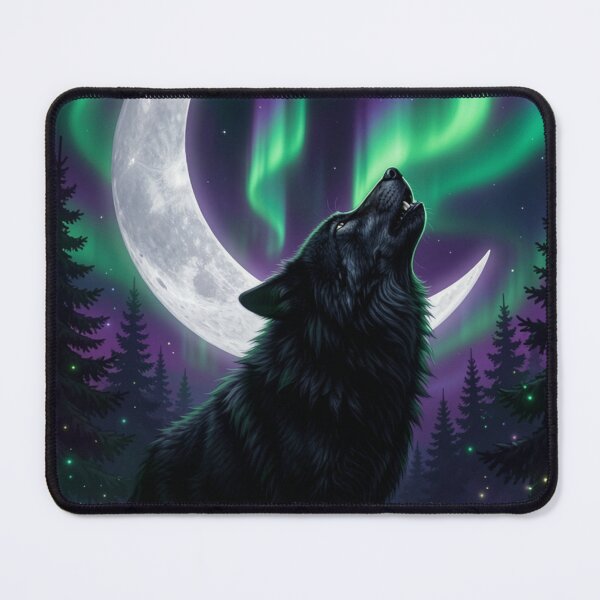 Item preview, Wolf Under the Aurora | Gothic Northern Lights Fantasy designed and sold by JanjjaSoulInk.