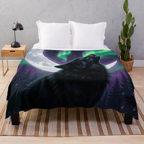 Item preview, Wolf Under the Aurora | Gothic Northern Lights Fantasy designed and sold by JanjjaSoulInk.