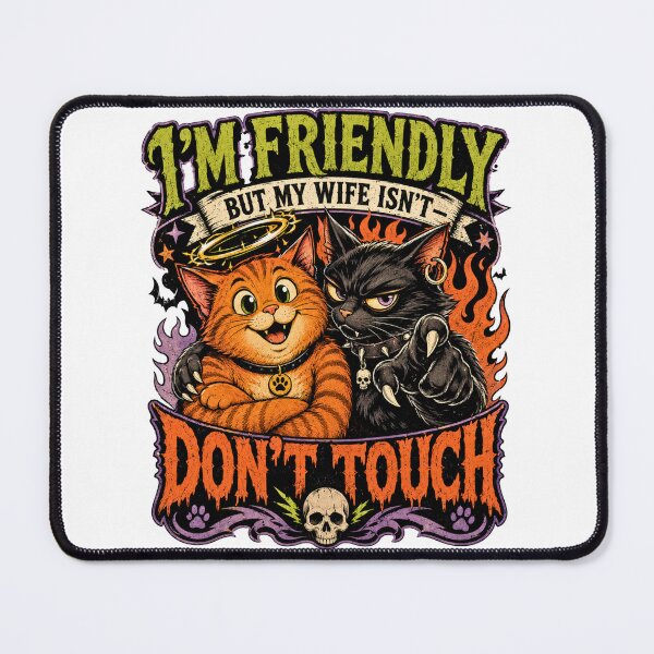 Item preview, I'm Friendly But My Wife Isn't | Funny Cat Husband & Spicy Goth Wife T-Shirt designed and sold by BumbleBloom7.