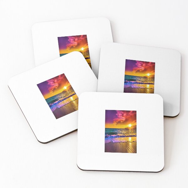 Item preview, Vibrant Neon Sunset Ocean Waves Beach Art Print designed and sold by D Digital Art.