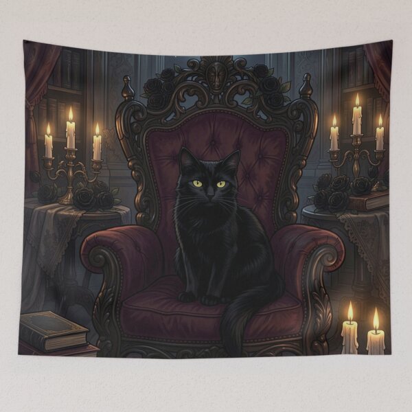 Item preview, Gothic Cat Familiar | Witchcore Black Cat & Moon designed and sold by JanjjaSoulInk.