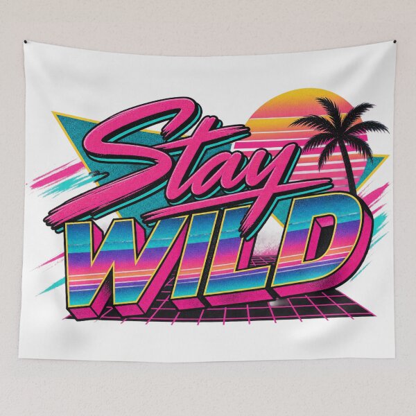 Item preview, Stay Wild 80s Retro Neon Vaporwave Palm Tree Sunset Graphic Tee designed and sold by TM DESIGNS AND MORE.