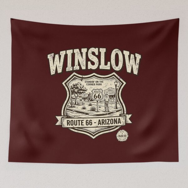 Item preview, Winslow Arizona Route 66 Standing On Corner Badge designed and sold by Normandy Road Heritage.