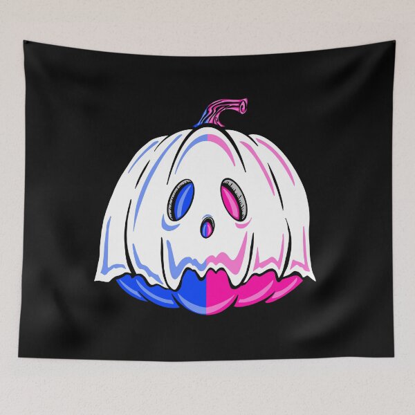 Item preview, Pink And Blue Ghost Pumpkin With Black background  designed and sold by missmann.