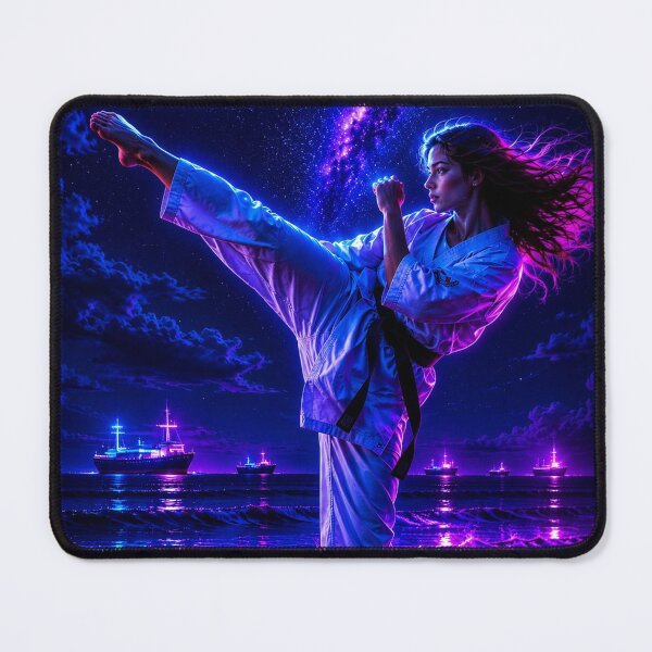Item preview, ⚡ Cyberpunk Karate Fighter | Neon Martial Arts designed and sold by NeonRealmsStudio.