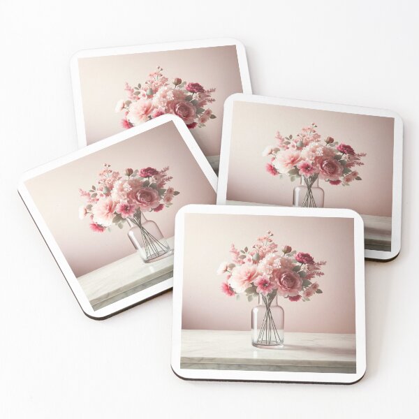 Item preview, Copy of Pink Flower Bouquet in Glass Vase, Romantic Pastel Floral Still Life designed and sold by NarjaShop.