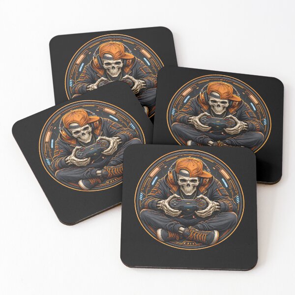 Item preview, Skeleton Gamer with Orange Headphones and Controller designed and sold by FreshPixelArt.