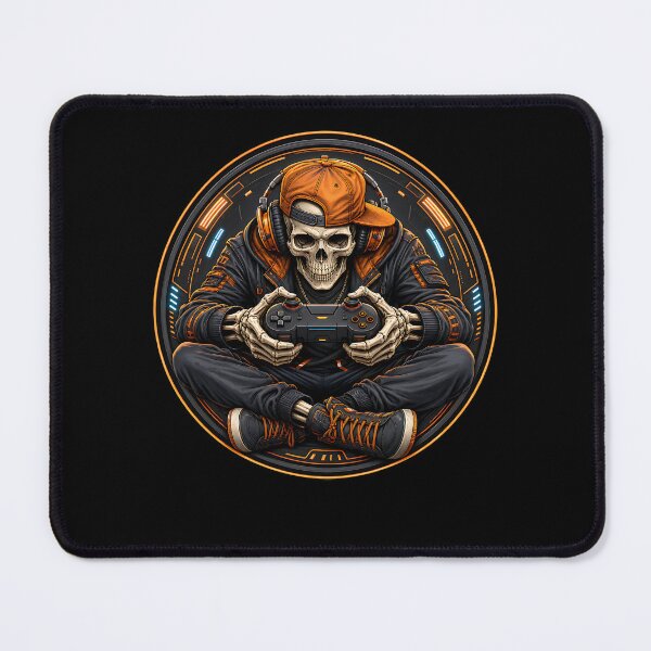 Item preview, Skeleton Gamer with Orange Headphones and Controller designed and sold by FreshPixelArt.