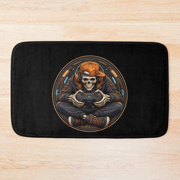 Item preview, Skeleton Gamer with Orange Headphones and Controller designed and sold by FreshPixelArt.