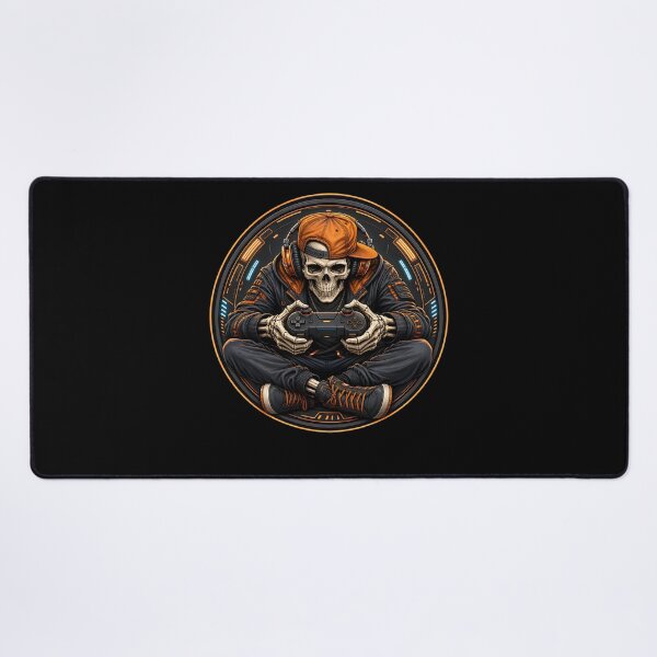 Item preview, Skeleton Gamer with Orange Headphones and Controller designed and sold by FreshPixelArt.