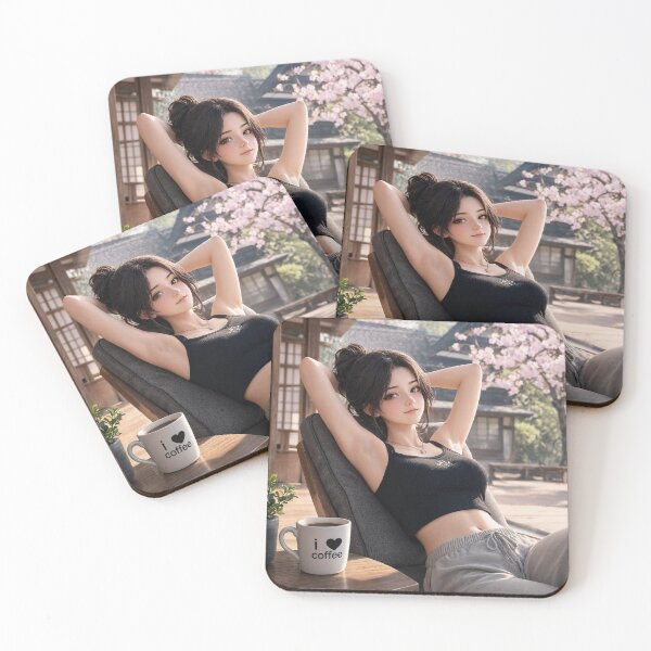 Item preview, Cute anime manga girl reclining with a cup of coffee designed and sold by Vintage Designs +.