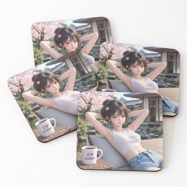 Item preview,  Cute anime manga girl reclining with a cup of coffee designed and sold by Vintage Designs +.