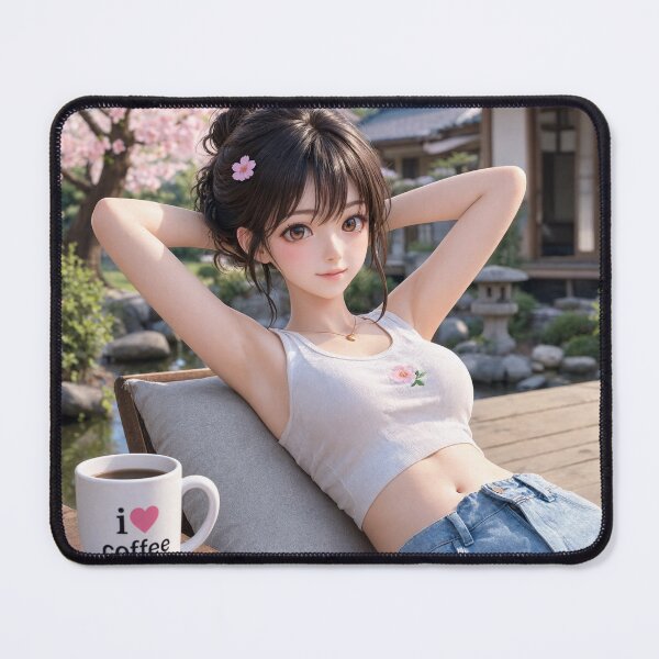 Item preview,  Cute anime manga girl reclining with a cup of coffee designed and sold by Vintage Designs +.