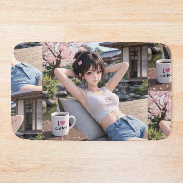 Item preview,  Cute anime manga girl reclining with a cup of coffee designed and sold by Vintage Designs +.