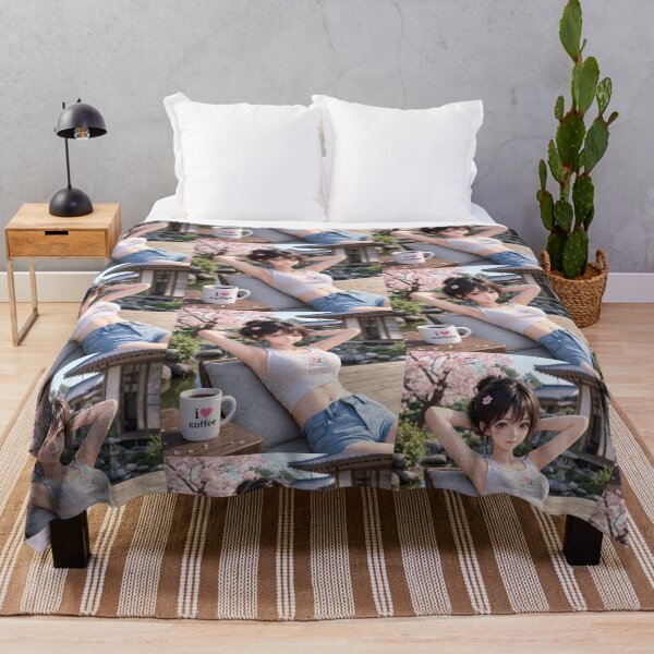Item preview, Cute anime manga girl reclining with a cup of coffee designed and sold by Vintage Designs +.