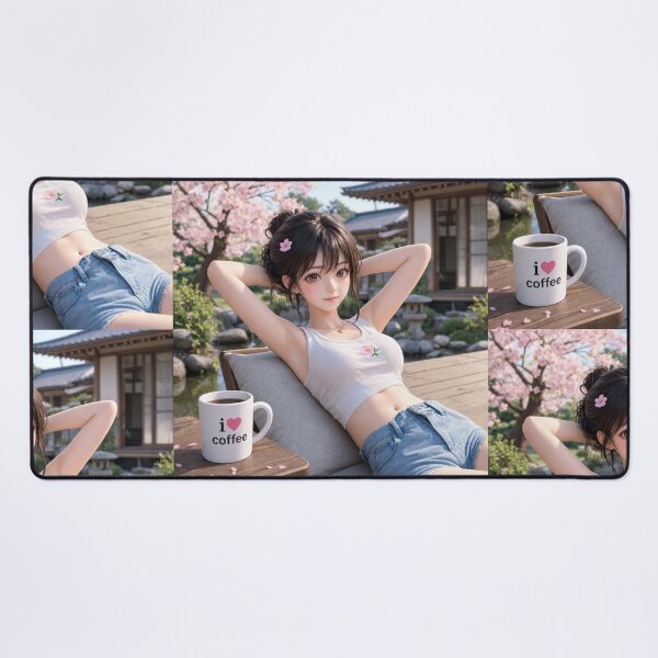 Item preview, Cute anime manga girl reclining with a cup of coffee designed and sold by Vintage Designs +.