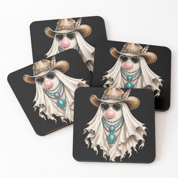 Item preview, Western Cowgirl Ghost with Cowboy Hat, Turquoise Jewelry, Heart Sunglasses & Bubblegum designed and sold by 76Valeria.