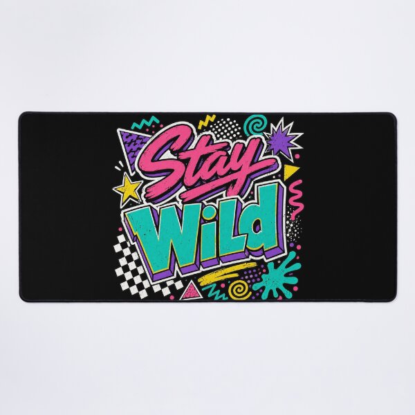 Item preview, Stay Wild 90s Retro Memphis Graffiti Neon Typography Graphic Tee designed and sold by TM DESIGNS AND MORE.