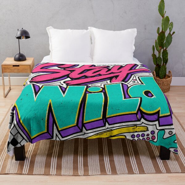 Item preview, Stay Wild 90s Retro Memphis Graffiti Neon Typography Graphic Tee designed and sold by TM DESIGNS AND MORE.