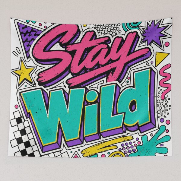 Item preview, Stay Wild 90s Retro Memphis Graffiti Neon Typography Graphic Tee designed and sold by TM DESIGNS AND MORE.