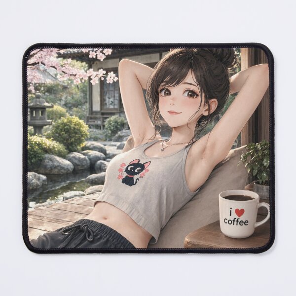 Item preview, Cute anime manga girl reclining with a cup of coffee designed and sold by Vintage Designs +.