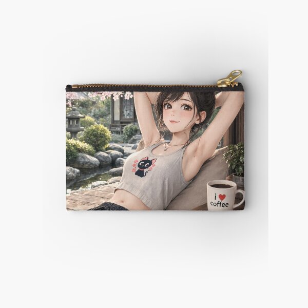 Item preview, Cute anime manga girl reclining with a cup of coffee designed and sold by Vintage Designs +.