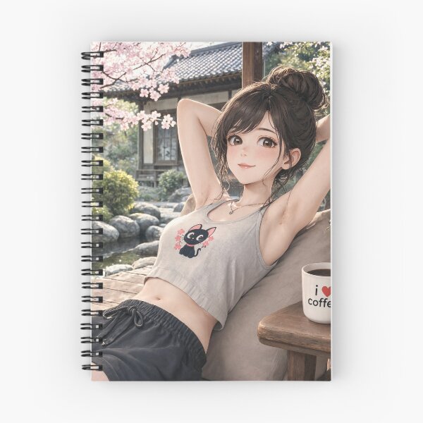 Item preview, Cute anime manga girl reclining with a cup of coffee designed and sold by Vintage Designs +.