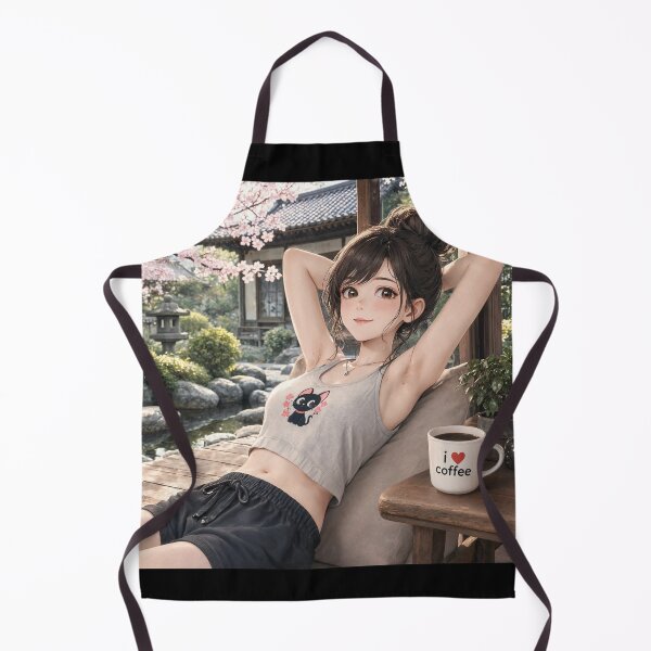 Item preview, Cute anime manga girl reclining with a cup of coffee designed and sold by Vintage Designs +.