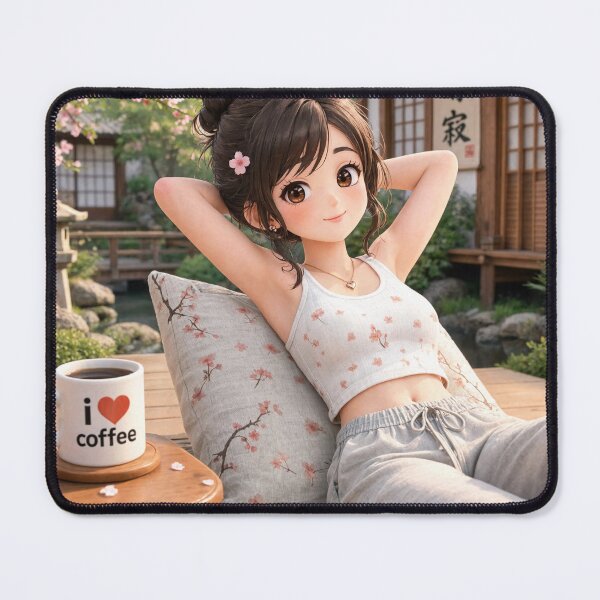 Item preview, Cute anime manga girl reclining with a cup of coffee designed and sold by Vintage Designs +.
