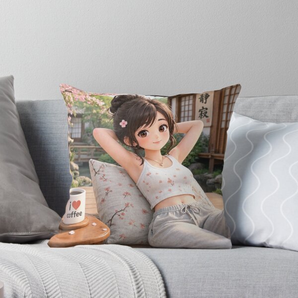Item preview, Cute anime manga girl reclining with a cup of coffee designed and sold by Vintage Designs +.