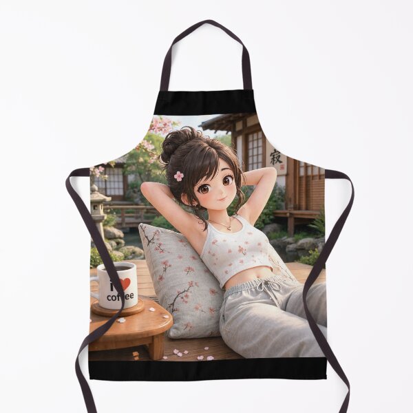 Item preview, Cute anime manga girl reclining with a cup of coffee designed and sold by Vintage Designs +.