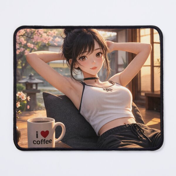 Item preview,  Cute anime manga girl reclining with a cup of coffee designed and sold by Vintage Designs +.