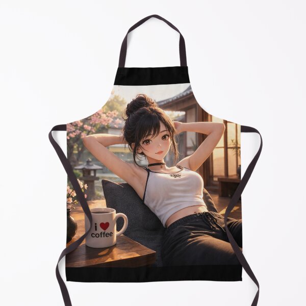 Item preview, Cute anime manga girl reclining with a cup of coffee designed and sold by Vintage Designs +.