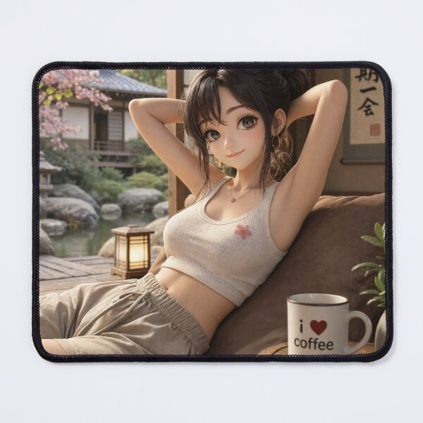 Item preview, Cute anime manga girl reclining with a cup of coffee designed and sold by Vintage Designs +.