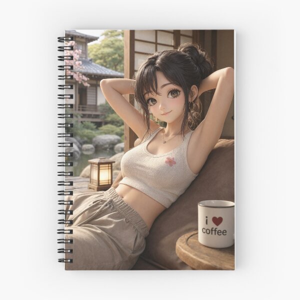 Item preview, Cute anime manga girl reclining with a cup of coffee designed and sold by Vintage Designs +.