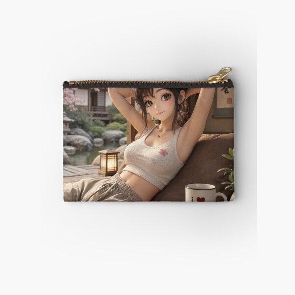 Item preview, Cute anime manga girl reclining with a cup of coffee designed and sold by Vintage Designs +.